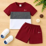 Classic Maroon Color-Block Boys' Summer Two-Piece Set