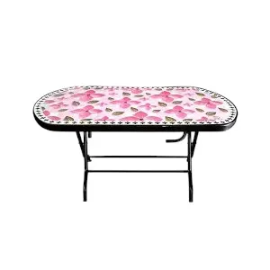 Dining Table 6 Seat Semi Oval S/L Print Pink Black
