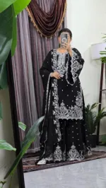 Georgette Embroidered Gharara Set with Lined Pant, 6 Colours