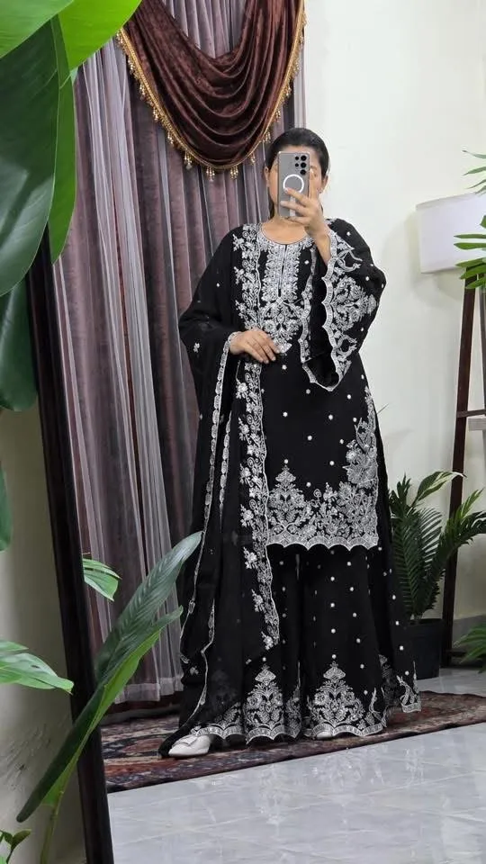 Georgette Embroidered Gharara Set with Lined Pant, 6 Colours