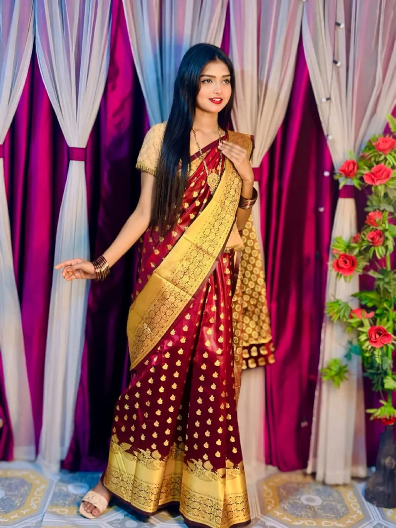 Silk Katan Banarasi Saree with Golden Zari Work, 6 Colours