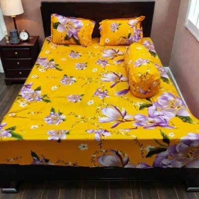 Pure Twill Cotton King Bed Sheet with Pillow and Bolster Covers