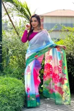 Chanderi Silk Digital Print Saree, 4 Colours
