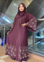 Stone Set Borka with Hijab in Cherry Fabric, Body up to 46