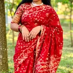 Premium Deep Red and Golden Zari Block-Print Cotton Saree