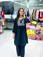 Women's Embroidered Silk Two Piece, Free Size 32 to 42