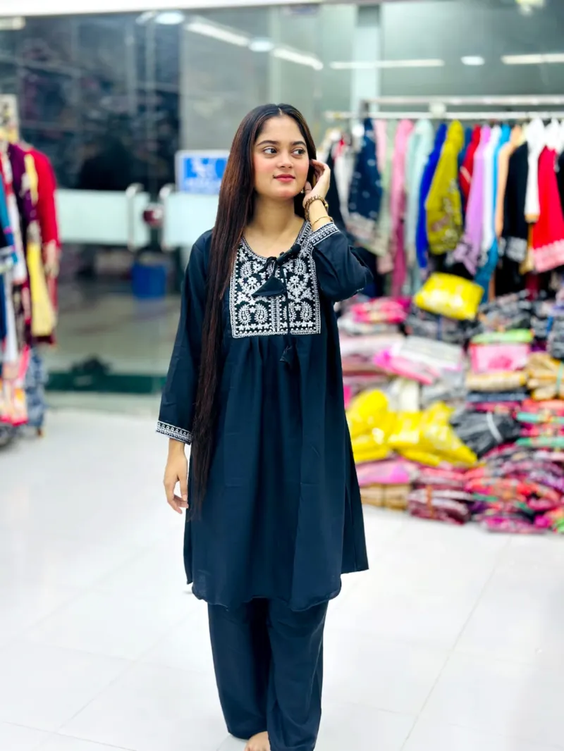 Women's Embroidered Silk Two Piece, Free Size 32 to 42