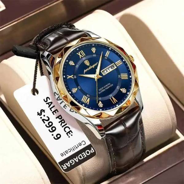 POEDAGAR 615L Men's Leather Quartz Watch