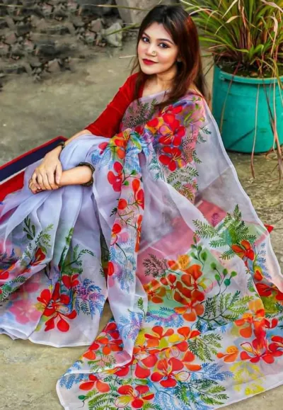 Hand Paint Brush Work Half Silk Saree in 6 Shades