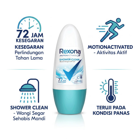 Rexona Motion Activated Shower Clean Roll On 45ml (Indonesia)