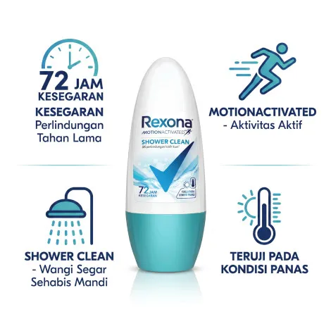 Rexona Motion Activated Shower Clean Roll On 45ml (Indonesia)