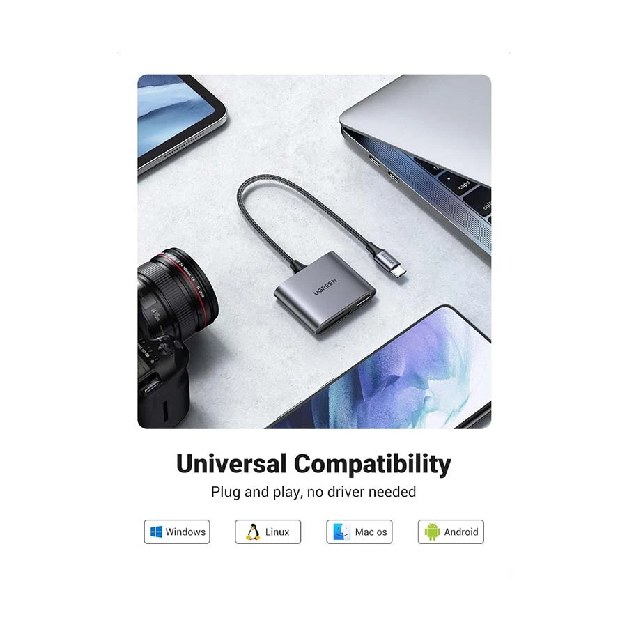 UGREEN CM387 (80798) Type-C Male to USB, SD & TF Female Gray Converter