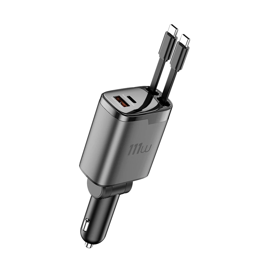 WiWU Helix Pro 111W USB-C & USB-A Car Charger with Retractable Cables