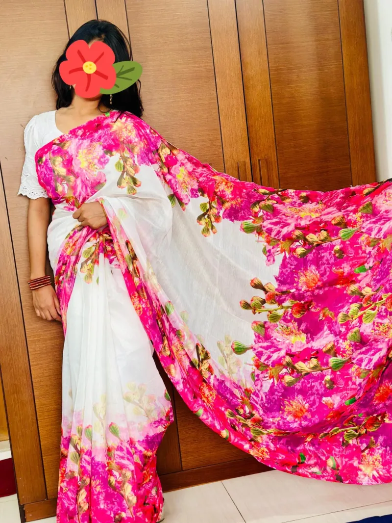 Chanduri Silk Block Print Saree, 5 Colours