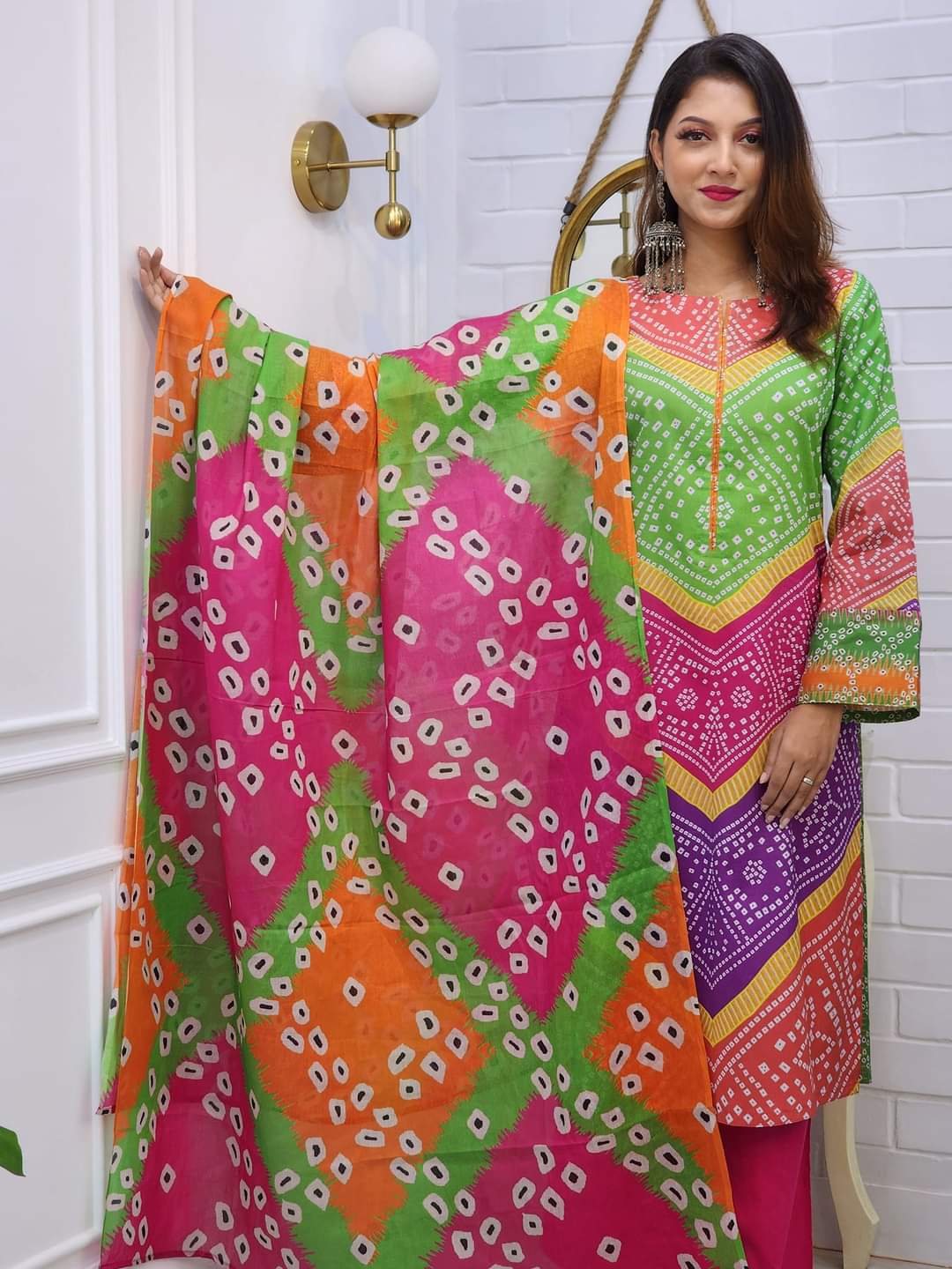 Women's Cotton Three Piece with Butter Silk Salwar, 3 Colours