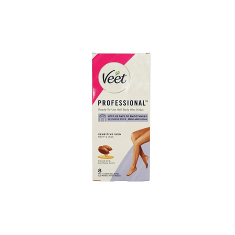 Veet Professional  Ready To Use Half Body Wax Strips For Sensitive Skin 8 Strips (India)