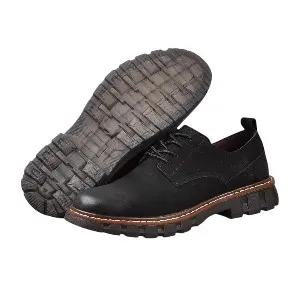25068-Black Genuine Cowhide Leather heavy sole Semi Martin Boots For Men