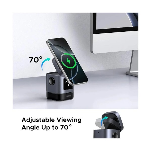 Ugreen Uno W709 20W Qi2 2-in-1 Grey Magnetic Wireless Charger