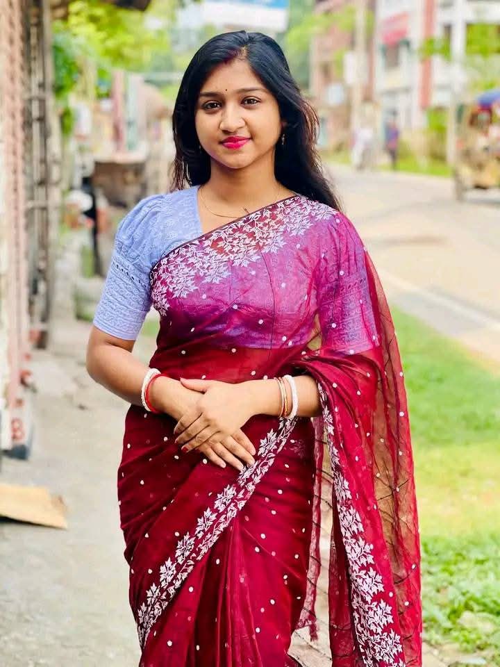 Half Silk Saree with Block and Screen Print, 4 Colour Choices
