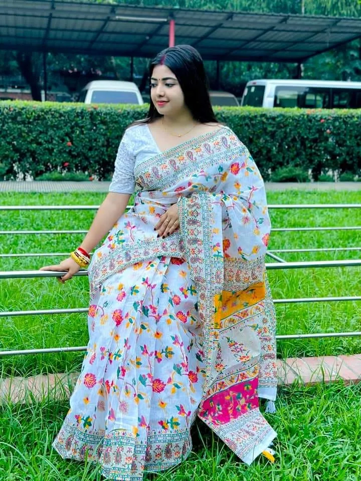 Half Silk Screen Printed Saree in 6 Colours, 12 Haath