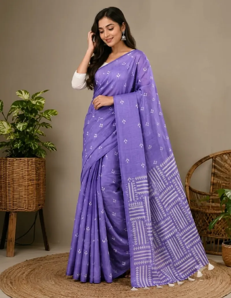 Half Silk Screen Print Saree with Jamdani Design, 5 Colours