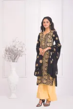 Semi-Stitched Pure AC Cotton Three Piece with Embroidery