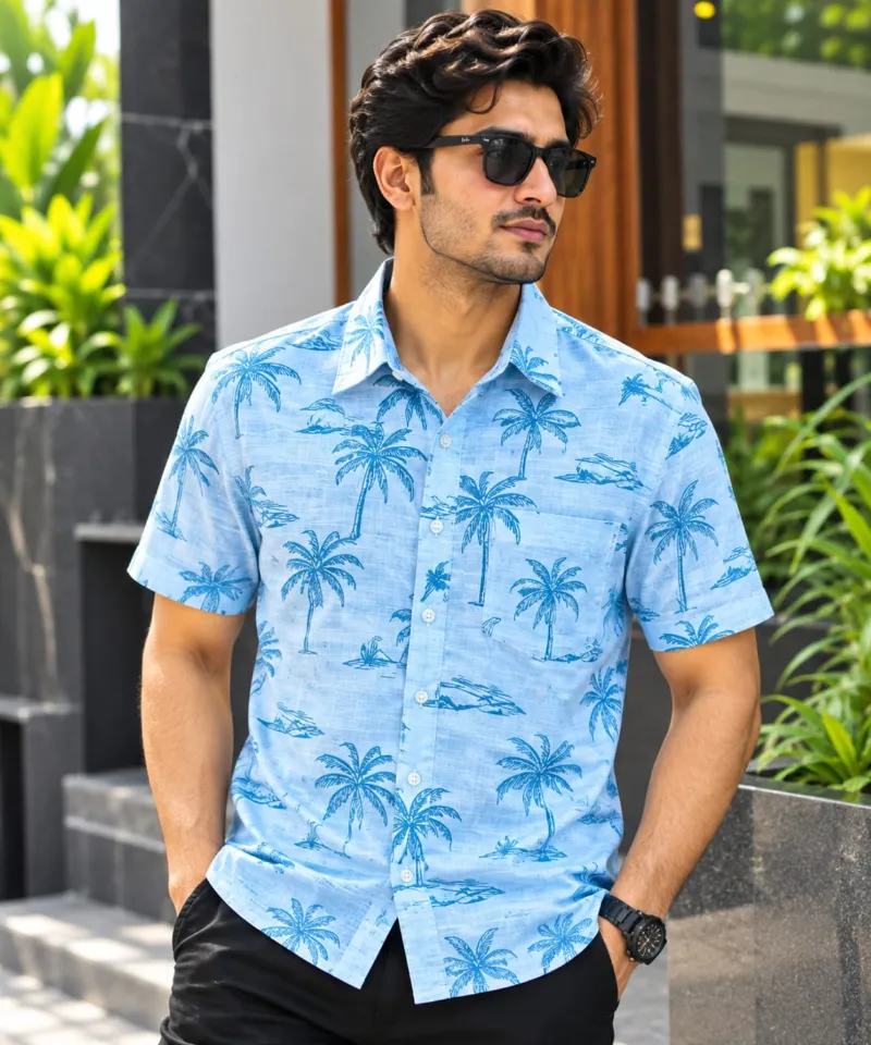 Men's Printed Half Sleeve Cotton Shirt, Sizes M to XXL