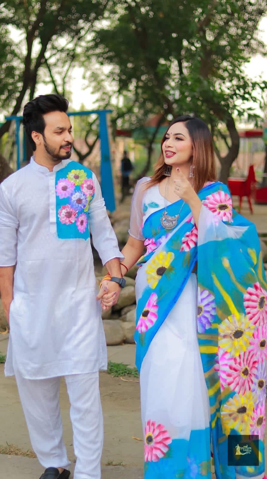 Hand Print Couple Dress, Dhupian Saree and Panjabi, 6 Colours