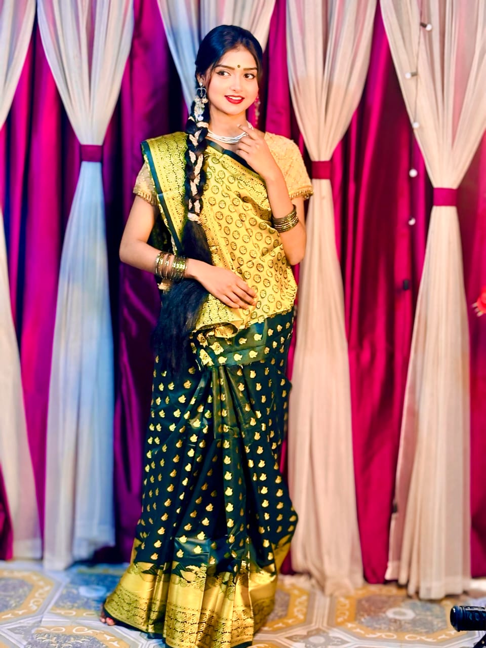 Silk Katan Banarasi Saree with Golden Zari Work, 6 Colours