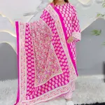 Premium Unstitched 3-Piece Cotton Set Pink Printed Free Size