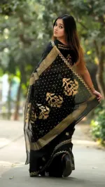 Semi Muslin Afsan Print Saree with Blouse Piece, 14 Haath