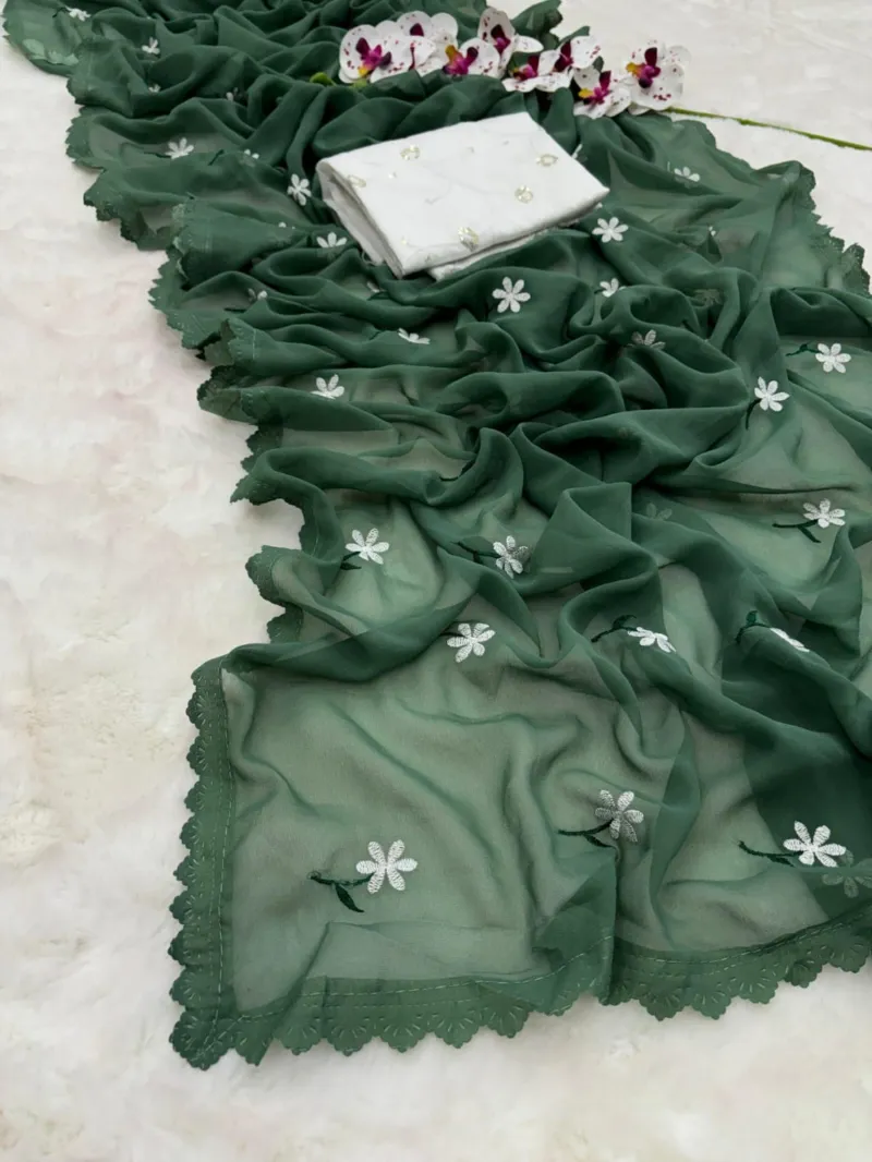Soft Georgette Saree with Full Body Embroidery, 12 Haath