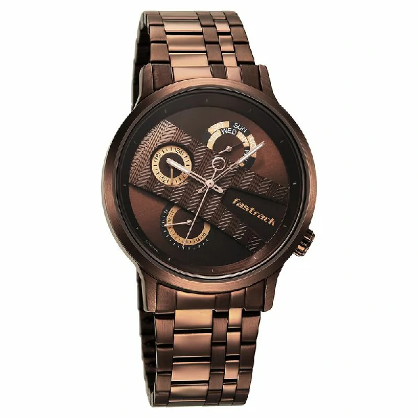 Fastrack NS3301QM01 Exuberant Quartz Multifunction Brown Dial Stainless Steel Strap Watch