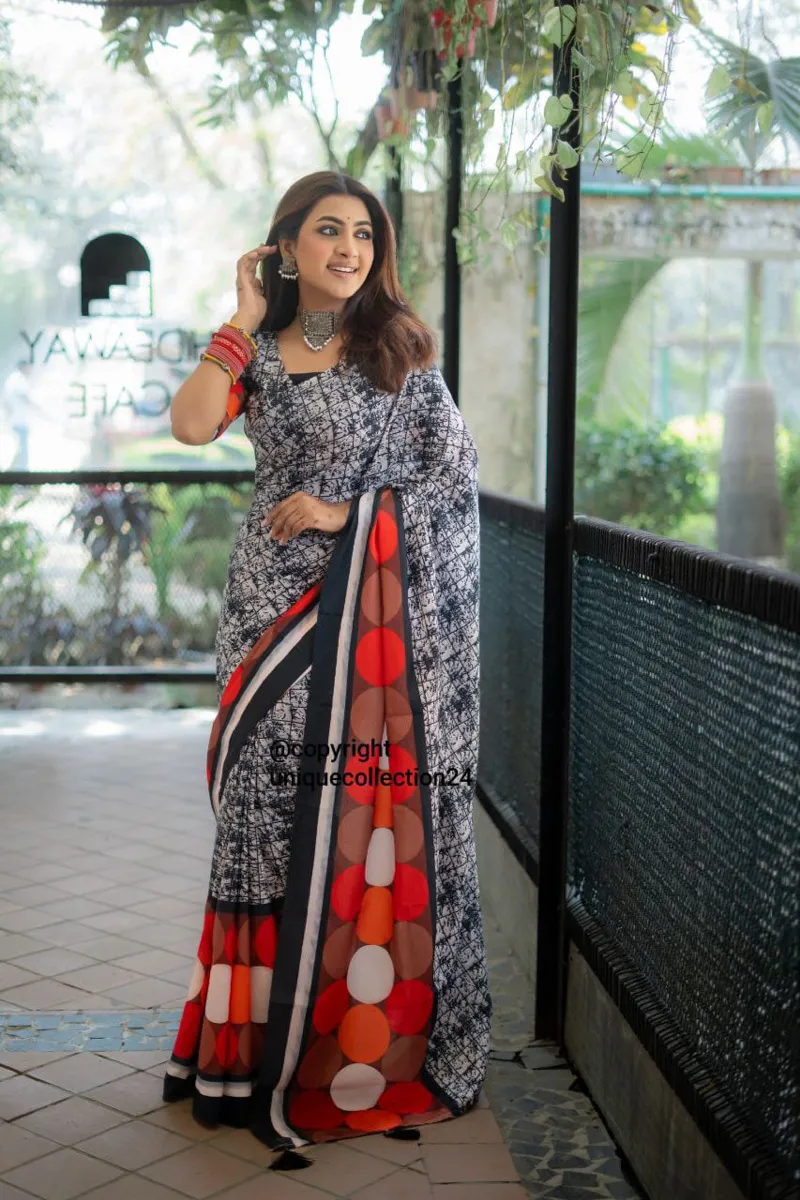 Eid Silk Saree with Digital Print and Blouse Piece, 12 Haath