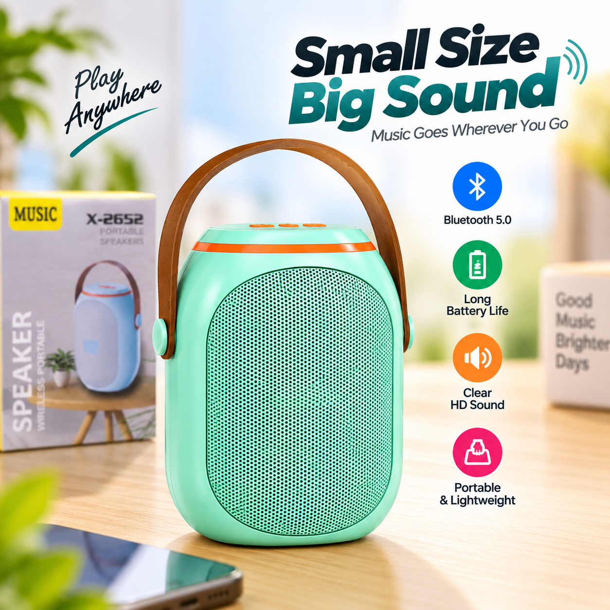 X-2652 Portable Wireless Bluetooth Speaker – Compact Mini Speaker with Powerful Clear Sound, Stylish Look & USB Charging for Home, Office & Travel
