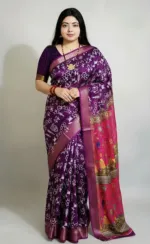 Kaftan Silk Digital Print Saree with Tassels and Zari Border