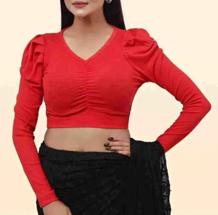 Knit Fabric Crop Top Blouse, Slim Fit, 4 Colour Choices