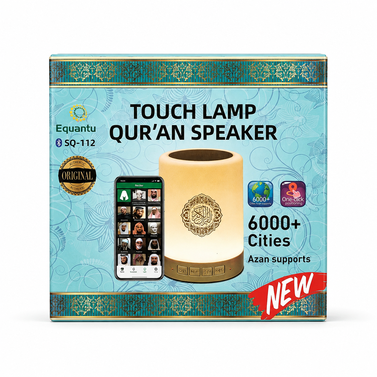SQ-112 Smart Touch Lamp Quran Speaker – Touch Control LED Night Light with Full Quran Recitation, Azan Time, Remote & Mobile App Control