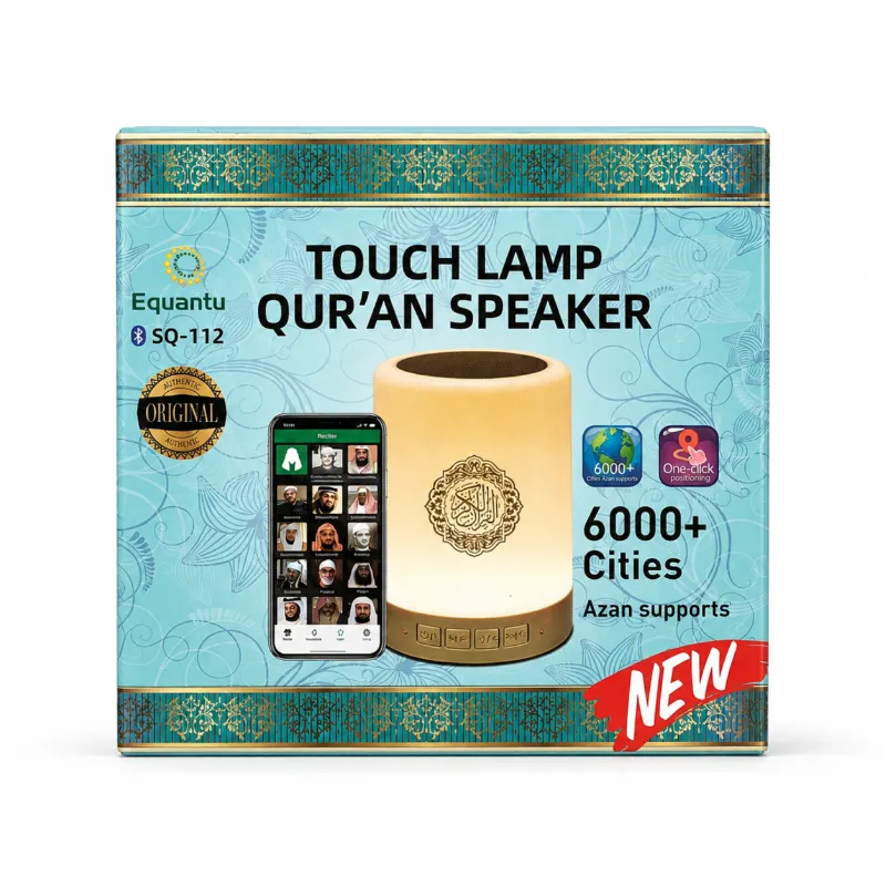 SQ-112 Smart Touch Lamp Quran Speaker – Touch Control LED Night Light with Full Quran Recitation, Azan Time, Remote & Mobile App Control