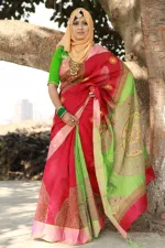 Half Silk Hand Printed Saree for Women, 12 Haath Length