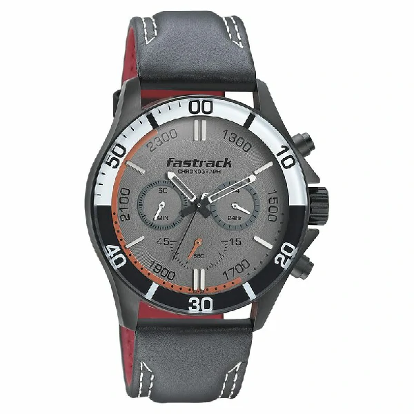 Fastrack NS3072NL01 Hitlist Quartz Chronograph Grey Dial Leather Strap Watch