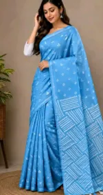 Half Silk Screen Print Saree with Jamdani Design, 5 Colours