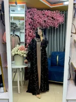 Women's Embroidered Abaya with Koti, Inner and 75/30 Inch Hijab