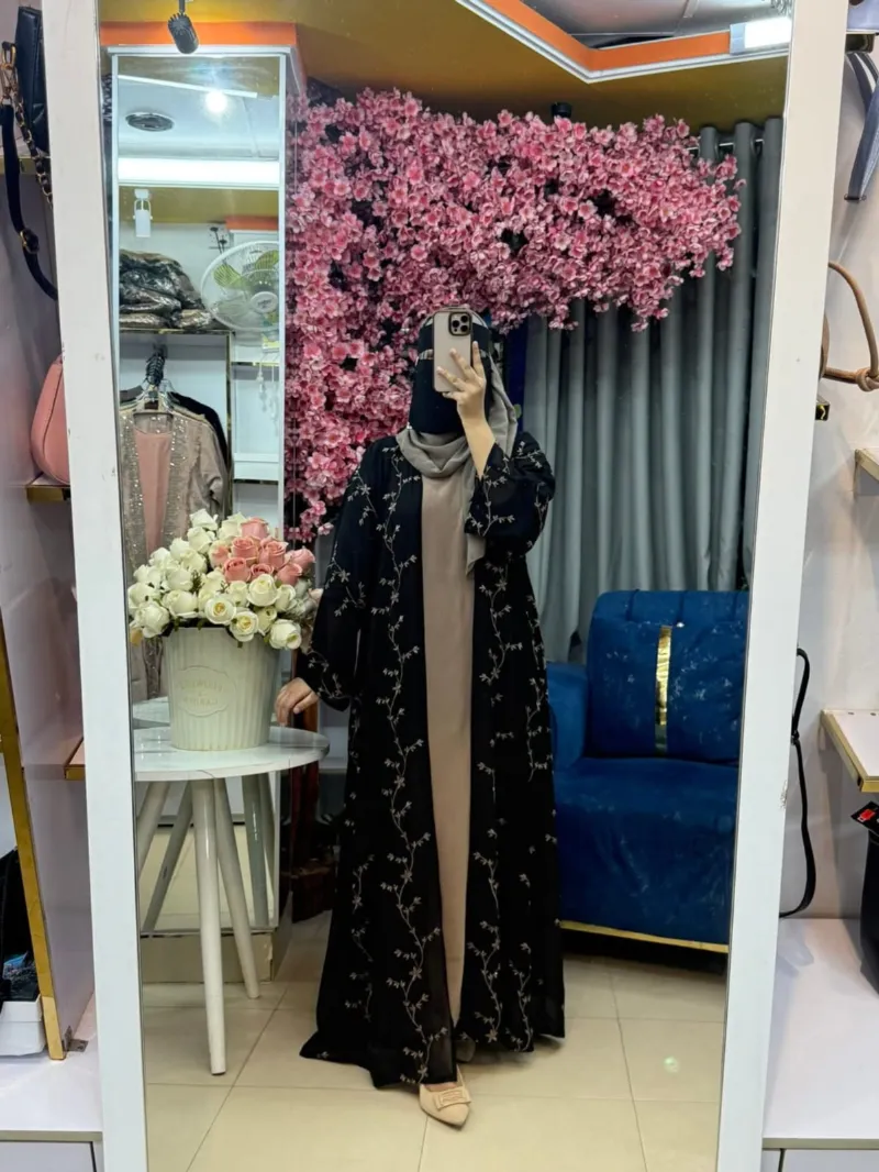 Women's Embroidered Abaya with Koti, Inner and 75/30 Inch Hijab