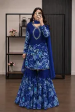 Women's Micro Georgette Three Piece with Stone Work Chiffon Orna