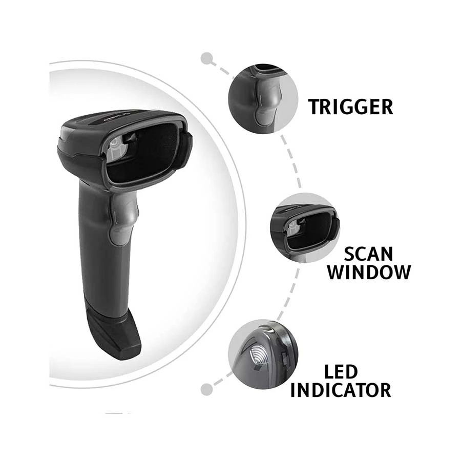 Zebra DS2208 Corded 1D/2D Handheld Image Barcode Scanner with Stand