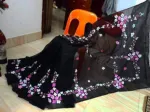 Hand Print Brush Work Saree in Half Silk, 12 Haath Long