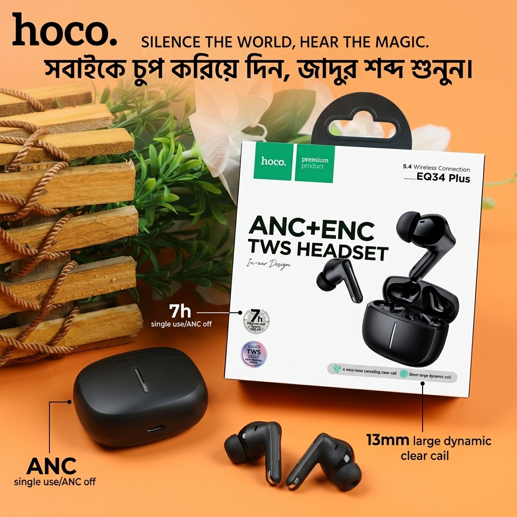 Hoco EQ34 Plus True Wireless ANC+ENC Bluetooth Earbuds