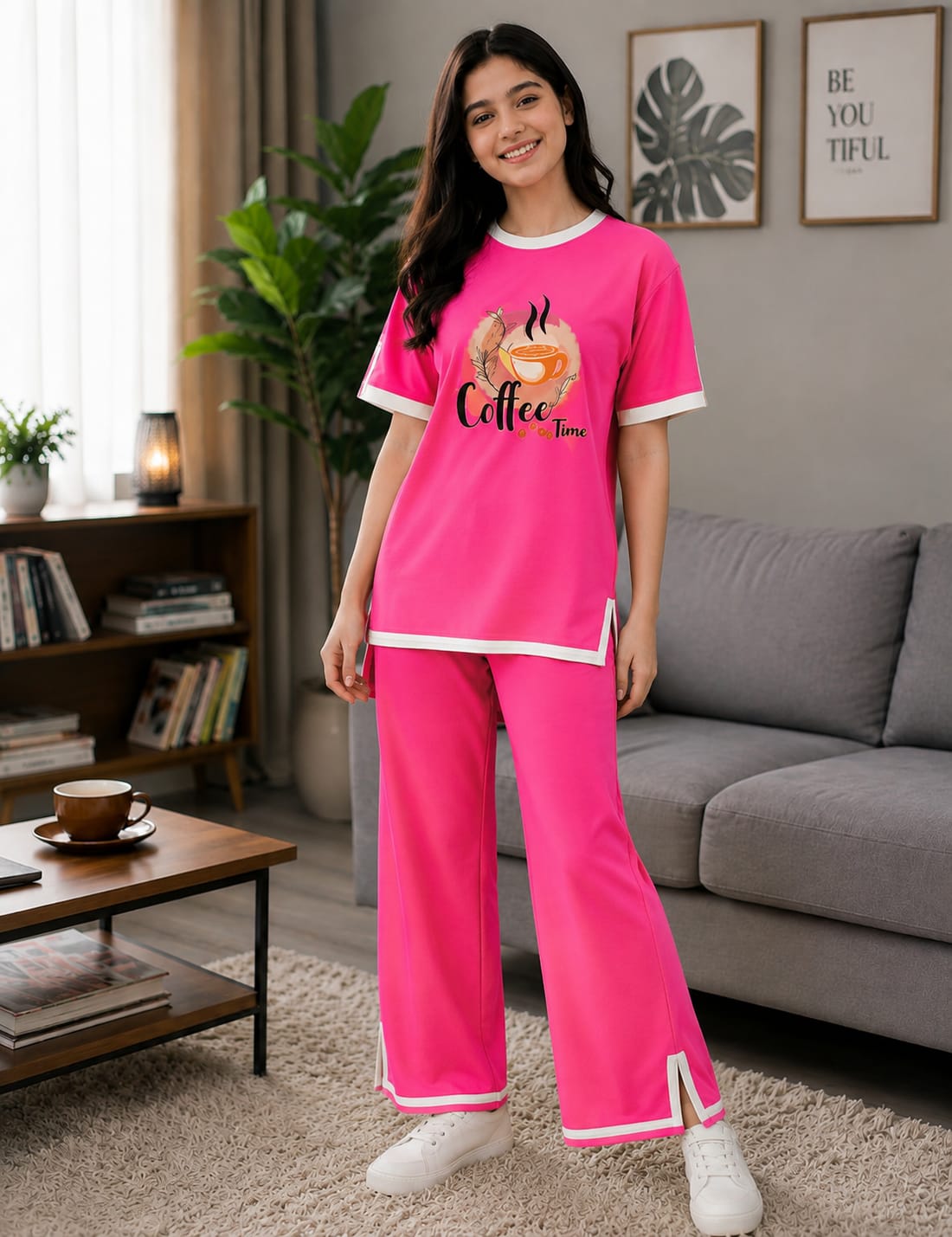 Women's Pure Cotton Half Sleeve T-Shirt and Pant Set, Printed