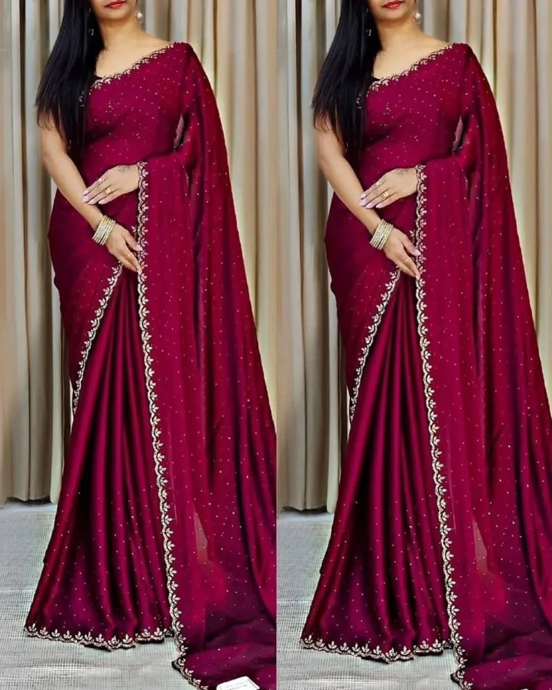 Embroidered Georgette Party Saree with Stone Work and Blouse